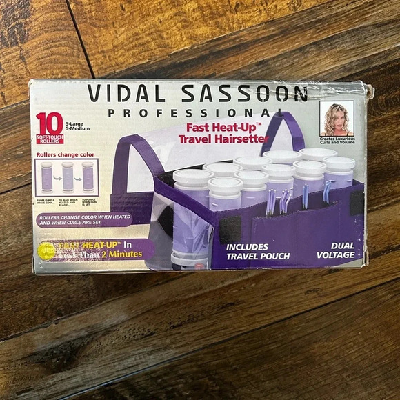 Vidal Sassoon 10 Soft Touch Travel Hairsetter Rollers Fast Heatup In Box w/Pouch - Picture 1 of 11